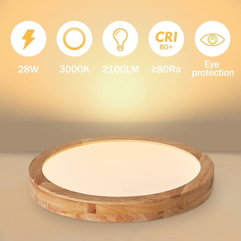 Baerolc Fa LED Mennyezeti Lámpa 40cm - 28W Meleg Fehér Kerek Világítás Nappaliba, Hálószobába, Konyhába, Gyerekszobába, Előszobába