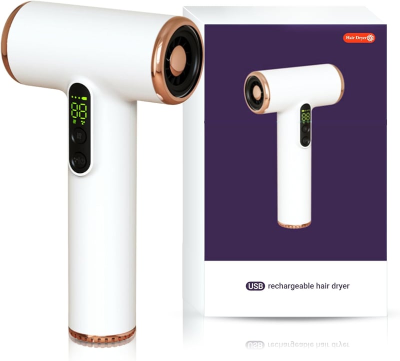 Bewinner Pro Akkumulátoros Hajszárító - 3 Sebességfokozat és Hőmérséklet, Vezeték Nélküli, Digitális Kijelzővel, Utazáshoz, Kempingezéshez, 