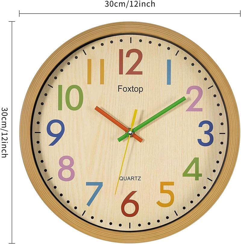 Foxtop Színes Gyerek Falióra - Hangtalan, 30 cm, Fiúknak és Lányoknak