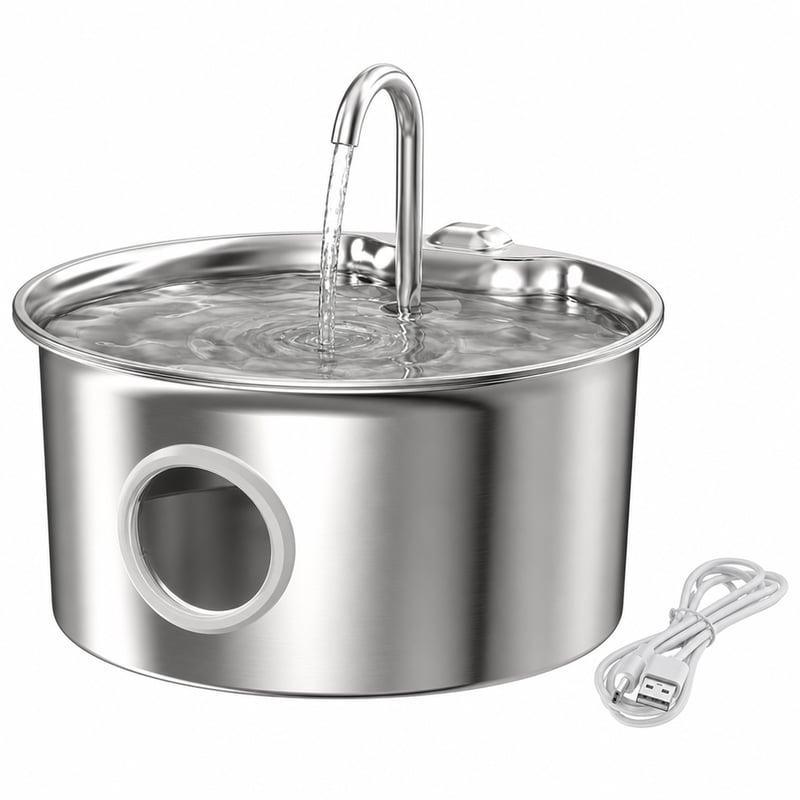 Fântână de apă pentru pisici ATMZIQXR din oțel inoxidabil 2,6 L - Fântână automată silențioasă cu nivel vizibil al apei — Fără cartuș de filtrare (stare: vezi a 2-a poză)