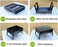 ROIMOE Hordozható Faszenes Grillsütő - Összecsukható Asztali BBQ Grill Kempingezéshez, Piknikezéshez, Fekete, Nagy Méret (43x29x22 cm) 2