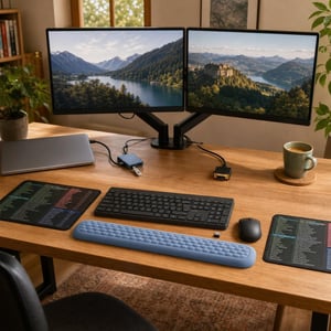 Dual Monitor set: HDMI-DVI/USB-C adapter + tipkovnica i miš + 2 podloge + oslonac za zglob + nosač