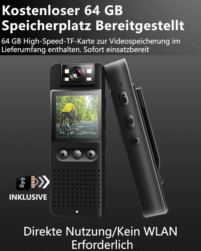 Bextgoo Testkamera 64GB Memóriakártyával - 1080P FHD Akciókamera Színes Éjjellátással, 16MP Fotók, Mágneses Klip és Kerékpártartó, Sisak Vid