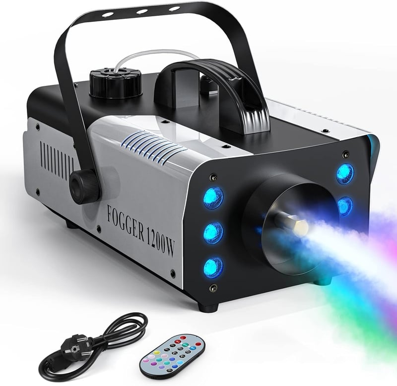 UKing 1200W RGB Ködgép Távirányítóval 6 Színes LED Fénnyel 1L Tartállyal Esküvő Buli Színház Klub Rendezvény