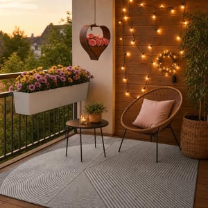 Romantični balkon set: samozaljevajuća posuda + viseća teglica + 10m LED lampice + tepih 160x230 cm