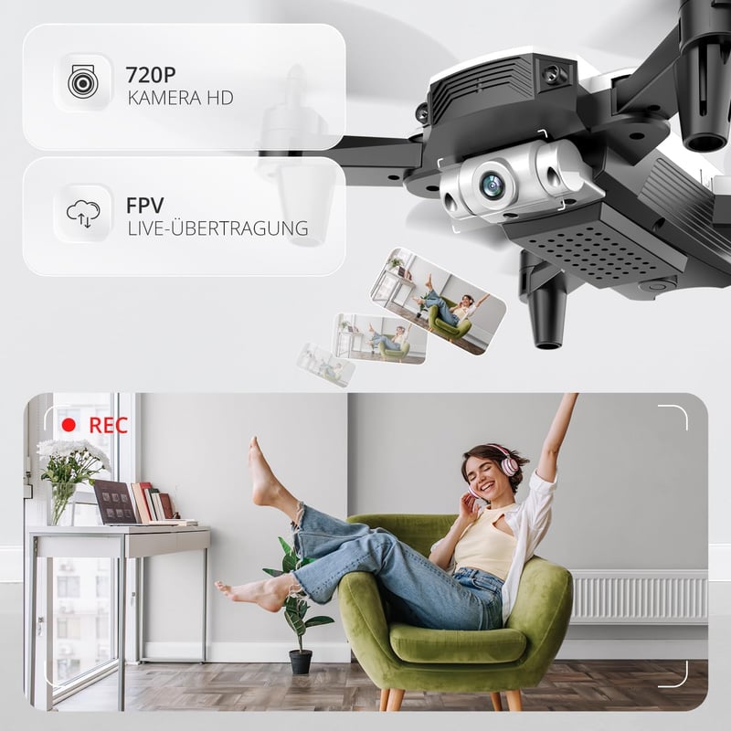 DEERC D20 Mini Drón Gyerekeknek 720P WiFi Kamerával, Összecsukható RC Quadcopter, 2 Akkumulátor, Hosszú Repülési Idő, Gesztus Irányítás, Kez