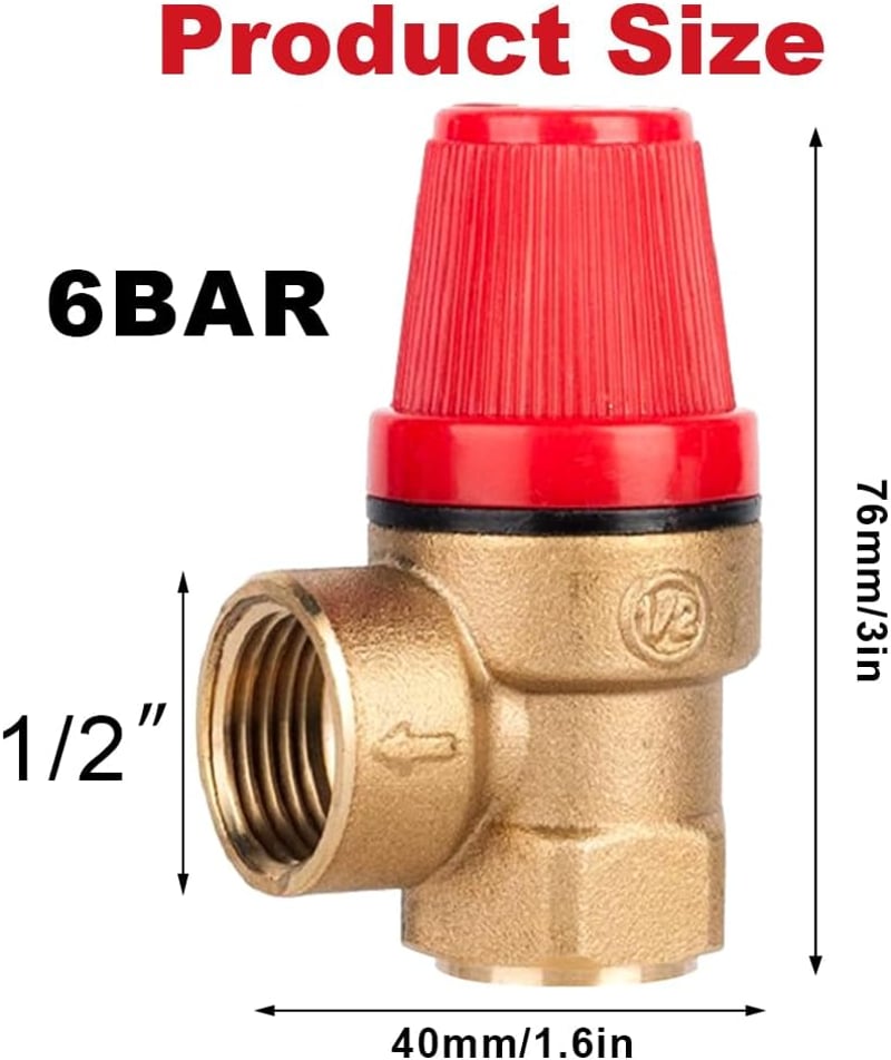 G1/2" Biztonsági Szelep - 6 Bar Nyomáscsökkentő Sárgaréz Szelep Ivóvízhez, Olajhoz, Gázhoz, DN15 M