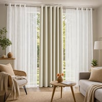 Fényáradás ablakdekor: 2 db karikás voile + 2 db sínzsebes panel + hőszigetelő sötétítő + 2 db párnahuzat 1