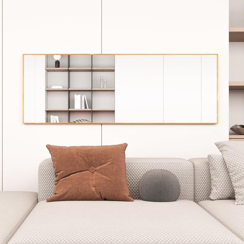 AUFHELLEN Álló Tükör 140x50 cm Arany Fém Kerettel - HD Minőségű Teljes Alakos Fali Tükör Akasztóval Nappaliba, Hálószobába, Öltözőbe