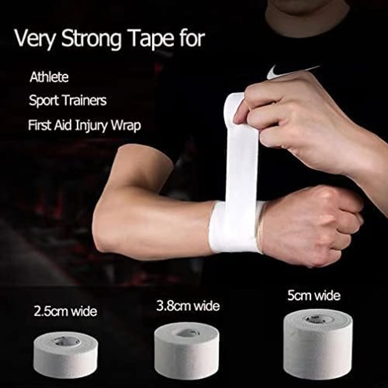 GTAGKOMMEN Sporttape 4 Tekercs Öntapadós Sportszalag 2,5cm x 10m - Bőrbarát, Könnyen Téphető Fehér Kötésszalag Futballhoz, Mászáshoz, Kézila