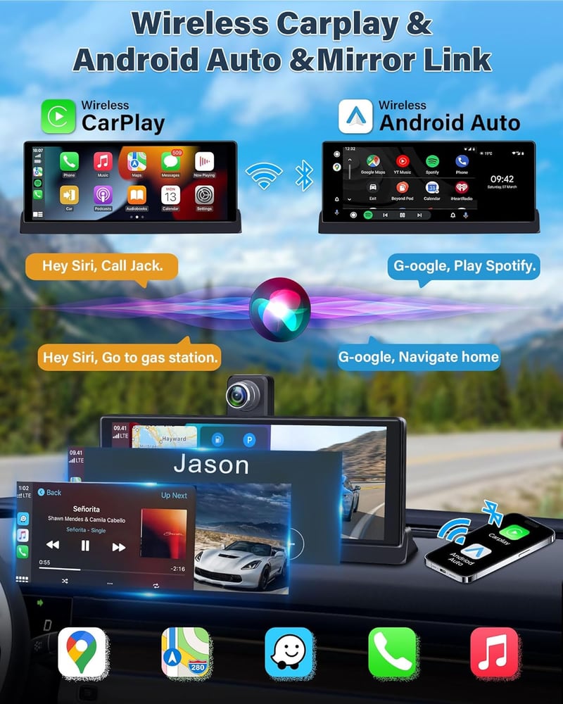 4K Carplay Autós Kijelző 10,26" 350° Forgatható Műszerfal Kamera, Android Kompatibilis, Bluetooth, Mirror Link, Siri, Google, 64GB TF Kártya