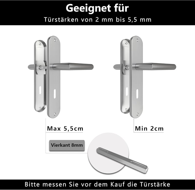 AwmnSrman Rozsdamentes Acél Beltéri Ajtókilincs Szett - Matt Ezüst Kilincs 72mm-es Zárszerkezettel, 2 Fogantyú és 2 Hosszú Címtábla 240x50mm