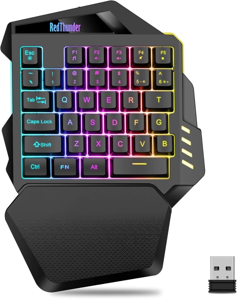 RedThunder G60 Vezeték Nélküli Egykezi Gamer Billentyűzet, 2000 mAh Akkumulátor, RGB Háttérvilágítás, Ergonomikus, PC/Mac/PS5 Kompatibilis - Wireless