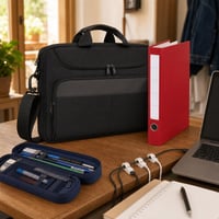 Študentský set na notebook: 14" taška + A4 šanón + organizér káblov + peračník 1