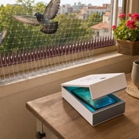 Erkélyőrség indító: rozsdamentes galambriasztó + 20 db tüske + madárvédő háló + UV fertőtlenítő doboz 1