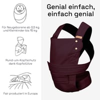 marsupi Babahordozó - Újszülötteknek Születéstől 15 kg-ig - Tépőzáras Rögzítés - Könnyű és Kompakt Kialakítás - 100% Pamut - Classic/Berry S 3