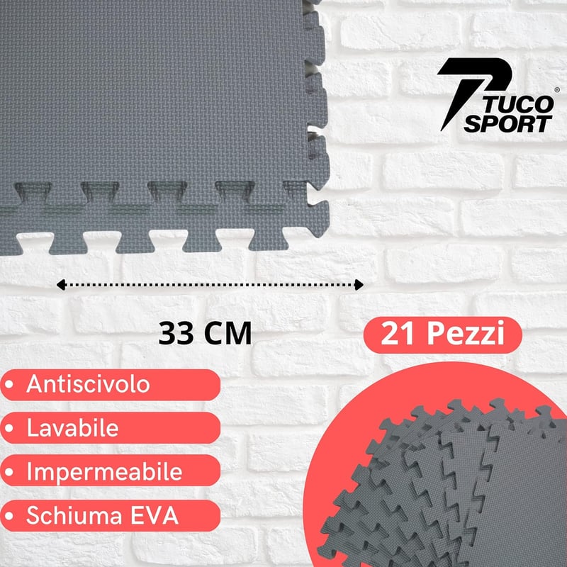 Tuco Sport 21 részes puzzle fitness szőnyeg - ütéscsillapító, csúszásmentes edzőszőnyeg edzőterembe, súlyzózáshoz