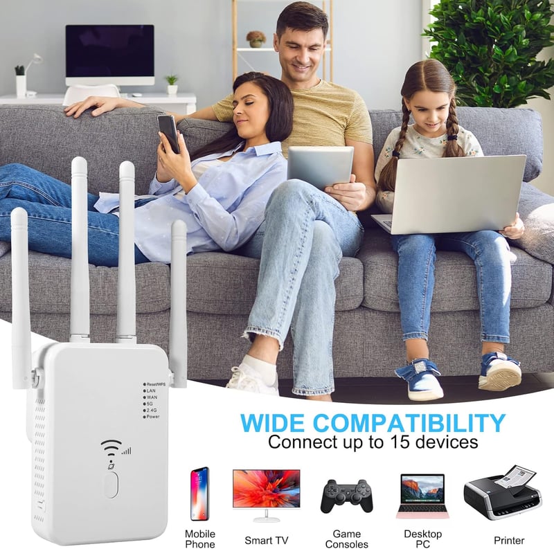 Aenxwa 1200 Mbps WLAN erősítő, WiFi repeater 5G/2.4G, 35 eszköz