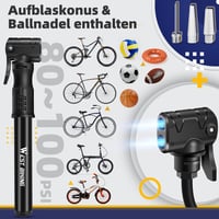 West Biking Alumínium Mini Kerékpárpumpa - Hordozható, Gyors Felfújás, MTB és Országúti Biciklikhez (Fekete) 6