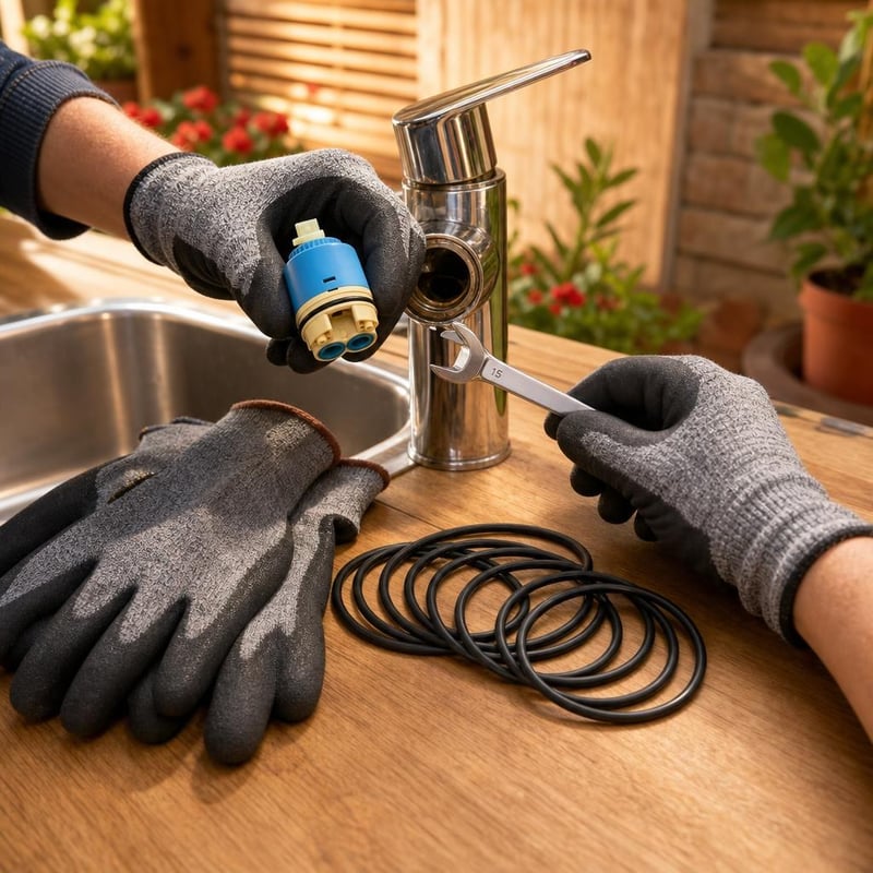 Csapmentő javítócsomag: 40 mm kerámiabetét + 10 db O-gyűrű + 12 pár kesztyű + 15 mm kulcs