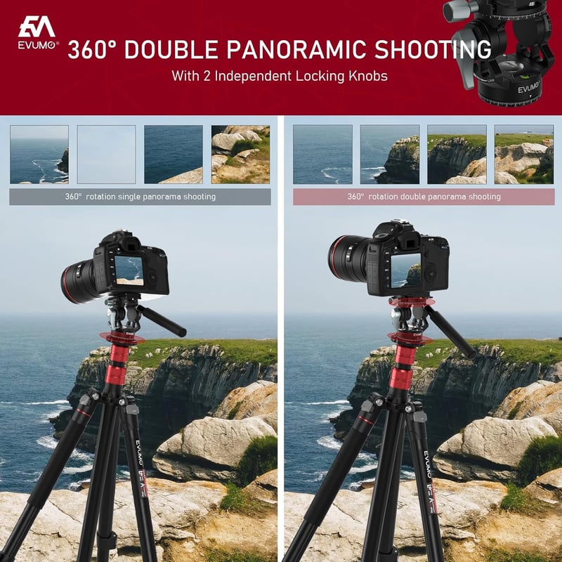 EVUMO Mini Állványfej - Dupla Panoráma 360° Kameraállvány Videófej, 250g Fluid Fej, Arca-Swiss Kompatibilis, DSLR/Kamera/Telefon, 4kg Teherb