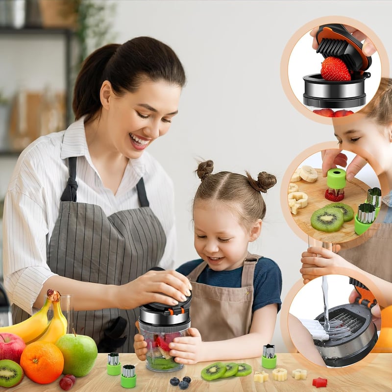 Goodchef Gyümölcs- és Zöldségszeletelő Készlet - Rozsdamentes Acél Pengék, Eper- és Gombavágó, Tojásszeletelő, Konyhai Segéd Salátákhoz, BPA