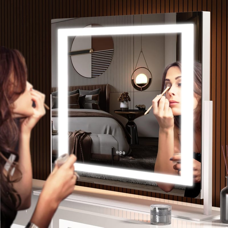 Hasipu LED Sminktükör Világítással, 55x45 cm, 10x Nagyítással, USB Töltőporttal, 3 Színhőmérséklettel, Érintésvezérléssel, Alumínium Keret, 