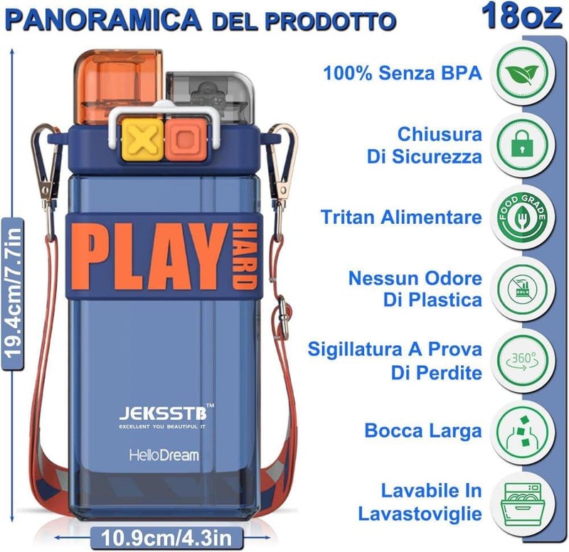 JEKSSTB Kék Gyerek Kulacs 520 ml - Praktikus Méretű Ivópalack