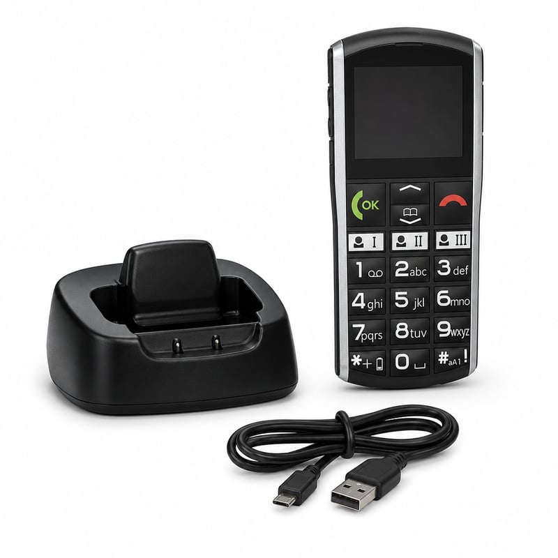 Telefon mobil Emporia SIMPLICITY cu buton SOS, stație de încărcare, Bluetooth - negru — Fără baterie (stare: vezi a doua imagine)