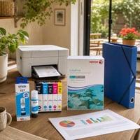 Kućna tiskara: EcoTank cijan tinta + 5x 26XL patrona + 500 listova papira + registrator 1