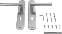 AwmnSrman Rozsdamentes Acél Beltéri Ajtókilincs Szett - Matt Ezüst Kilincs 72mm-es Zárszerkezettel, 2 Fogantyú és 2 Hosszú Címtábla 240x50mm 3