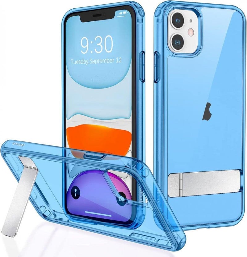 Apple iPhone 11 Kék Áttetsző Szilikon Tok Beépített Állvánnyal