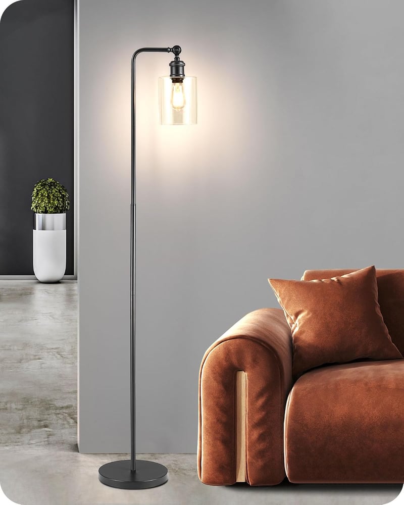 EDISHINE Állólámpa Forgatható Üveg Búrával - Fekete Ipari Padlólámpa Lábkapcsolóval, E27 Foglalattal, 6W LED Izzóval Nappaliba, Dolgozószobá