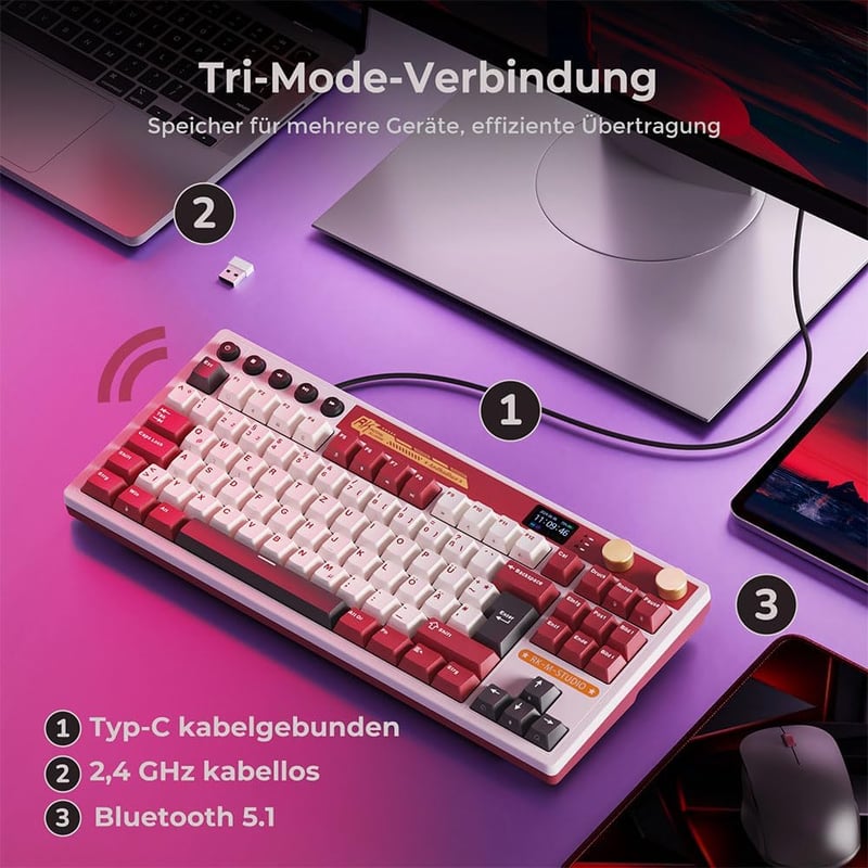 Tastatură Mecanică de Gaming RK ROYAL KLUDGE M87 - 75% TKL, Wireless, cu Ecran, Două Butoane, RGB, 7500 mAh, Hot-Swap Linear Crea