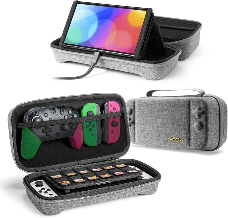 Nintendo Switch OLED védőtok - TomToc szürke táska 24 játéknak, kontrollernek