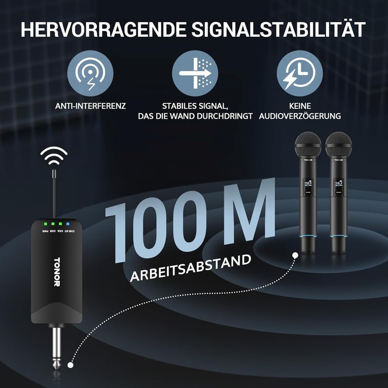 TONOR TW720 Bluetooth Vezeték Nélküli Mikrofon Szett - UHF Fém Újratölthető Mikrofonok (2db) 7-9 óra üzemidő