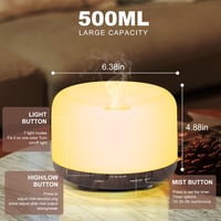 ACWOO Aroma Diffúzor 500ml - 6 Illóolajjal, 7 Színű LED Világítással, Távirányítóval, Párásító Funkcióval Otthonra, Jógához, Irodába 2