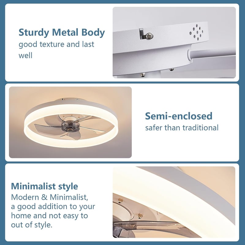 MOSSCO Mennyezeti Ventilátor LED Világítással - Távirányítós, Szabályozható Fényerő, 3 Színhőmérséklet, 6 Fokozat, Modern, Csendes, Fehér, 5