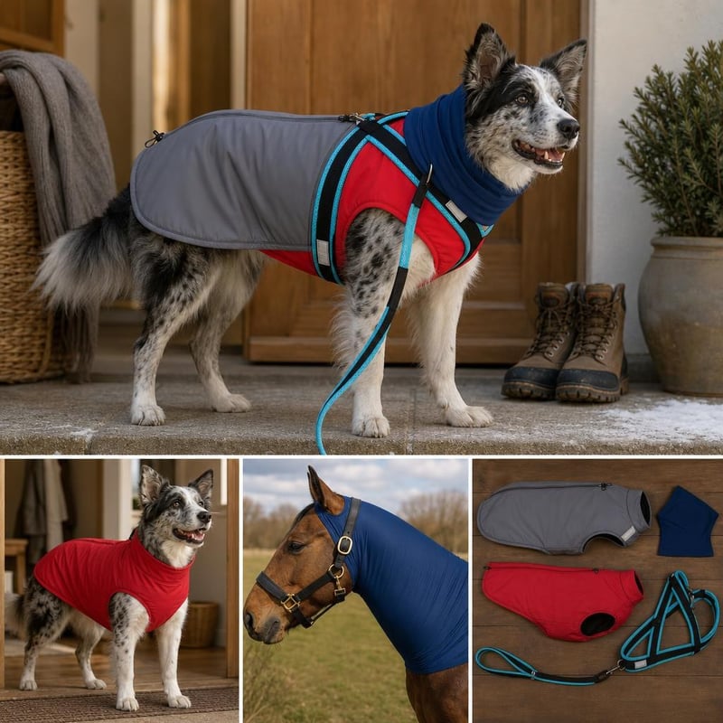 Pachet Aventură de Iarnă: vestă fleece XL + guler + ham X-back + geacă impermeabilă XL