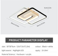 minifair Modern LED Mennyezeti Lámpa 36W 50cm - Távirányítós Négyzet Alakú Fekete-Fehér Fényerőszabályozható Lámpatest Nappaliba Hálószobába 5