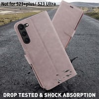 MONASAY Samsung Galaxy S23 5G Bőr Flip Tok - Rózsaszín, Kártyatartóval, Állvánnyal, Mágneses Záródással, Ütésálló Védőtok, Képernyővédő Fóli 6
