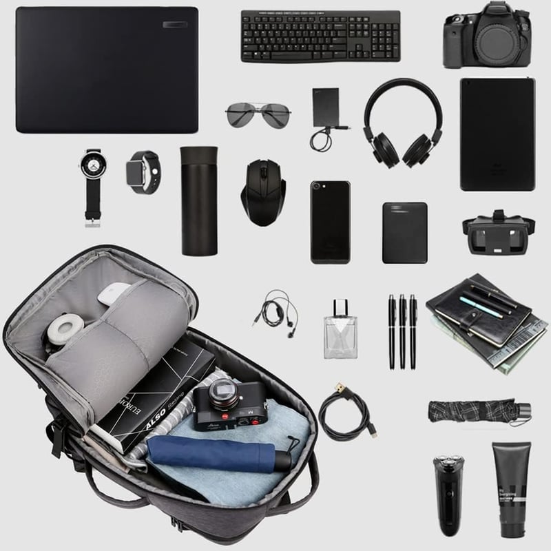 BAGZY Férfi Laptop Hátizsák 17" - Vízálló, Bővíthető 30-40L Utazótáska USB Töltőporttal, Kézipoggyász Méret 45x36x20cm, Fekete
