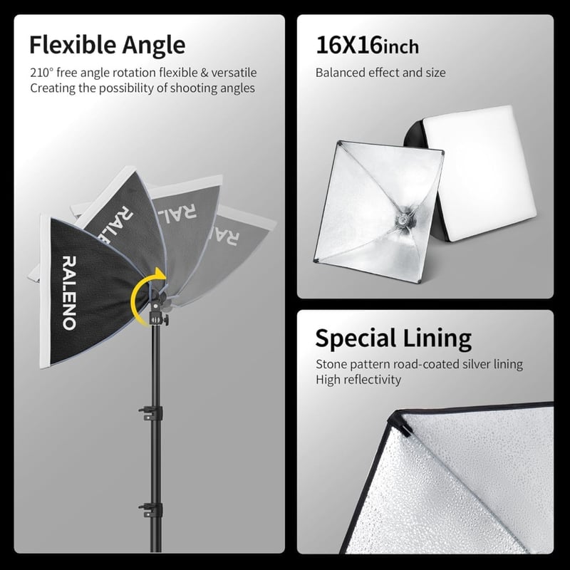 RALENO 40×40cm Softbox Fotó Világítás Szett, 50W 5500K LED Stúdió Lámpa TikTok Videókhoz, CRI>97 Fénydoboz YouTube Felvételekhez