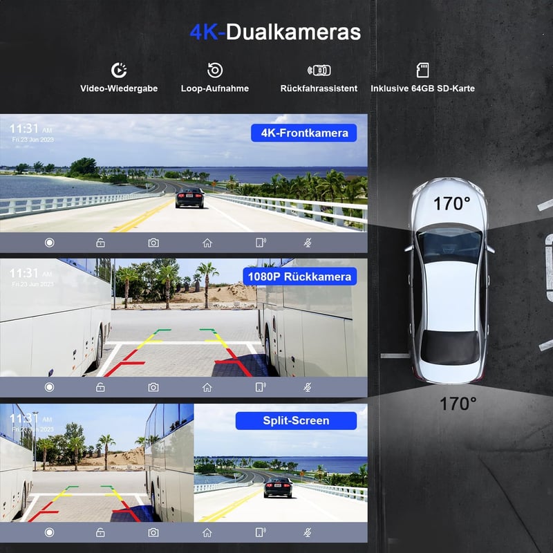 Avylet 9,26" Vezeték Nélküli CarPlay Kijelző 4K Műszerfali Kamerával - Apple CarPlay & Android Auto Támogatás, GPS Navigáció, Tolatókamera