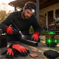 Pachet Atelier: 10x pensetă electrod wolfram + laser linii + lanternă frontală + 2 perechi mănuși 1