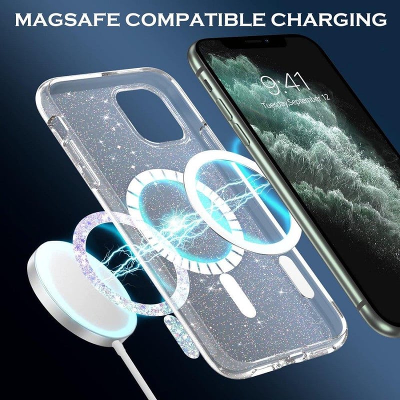 iPhone 11 Pro Max Átlátszó Glitteres MagSafe Tok - Csillogó Szilikon Védőburkolat