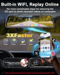 Vtopek 4K Autós Menetrögzítő 12" IPS Érintőképernyővel - Tükör Dashcam WiFi, 64GB, 1080P Tolatókamera, Éjjellátó, G-szenzor 4