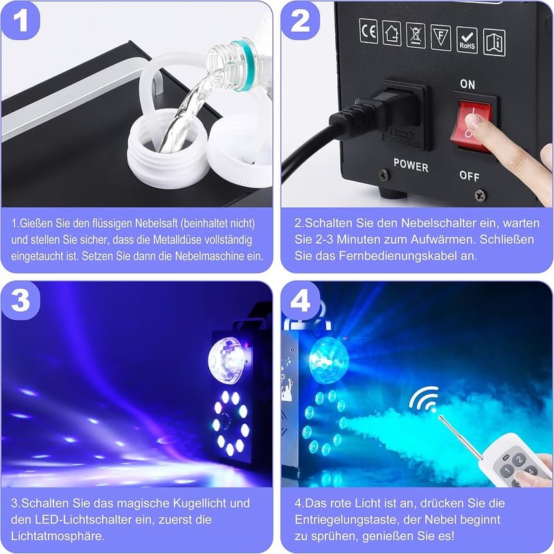 HOLDLAMP Ködgép 500W 8 LED Fénnyel RGB Színes Fényeffektekkel Távirányítóval Parti Halloween Esküvő Színpad Rendezvény
