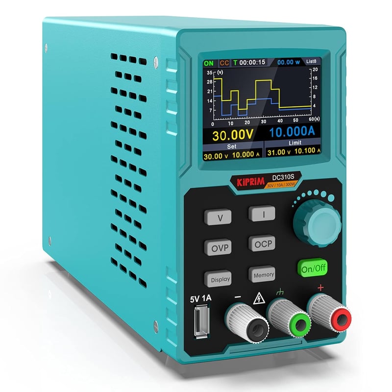 Kiprim DC310S Programozható Labortápegység 0-30V/10A - 4 Digites LED Kijelző, Túlterhelés Védelem, USB Port, 4 Memória Gomb, 300W Teljesítmé