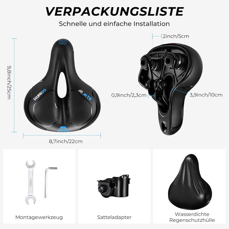 YOUNGDO Kerékpár Nyereg - Gél Üléspárna, Ergonomikus, Légáteresztő, Ütéselnyelő, Vízálló Borítással - Országúti, MTB és Városi Biciklikhez, 